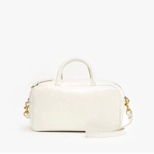 CLARE V Petit Claude Handbag Brie Glace Leather Womens White Double Handle NEW